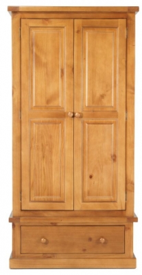 Product photograph of Churchill Waxed Pine Double Wardrobe 2 Doors With 1 Bottom Storage Drawer from Choice Furniture Superstore