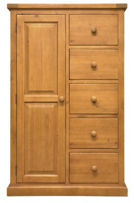 Product photograph of Churchill Waxed Pine Combi Wardrobe 1 Door With 5 Storage Drawers from Choice Furniture Superstore