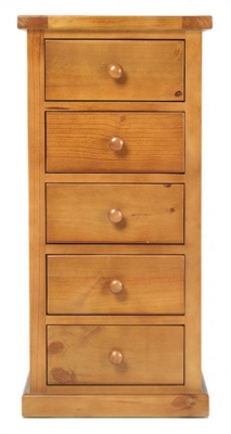 Product photograph of Churchill Waxed Pine Narrow Chest 5 Drawers Wellington Style Tallboy from Choice Furniture Superstore