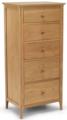 Product photograph of Cornett Shaker Style Oak Narrow Chest 5 Drawers Tallboy from Choice Furniture Superstore