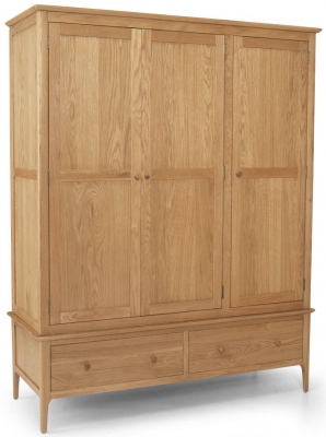 Product photograph of Cornett Shaker Style Oak Triple Wardrobe 3 Doors With 2 Bottom Storage Drawers from Choice Furniture Superstore