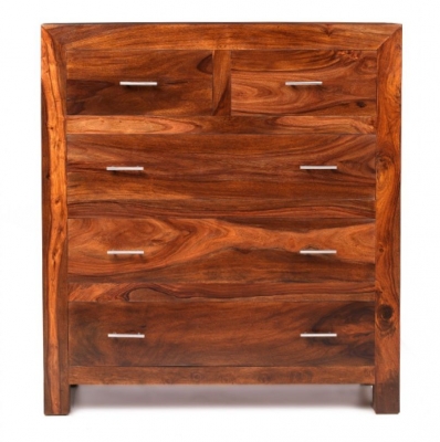 Product photograph of Cube Honey Lacquered Sheesham Chest 3 2 Drawers from Choice Furniture Superstore