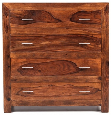Product photograph of Cube Honey Lacquered Sheesham Chest 4 Drawers from Choice Furniture Superstore