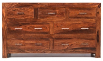 Product photograph of Cube Honey Lacquered Sheesham Wide Chest 4 3 Drawers from Choice Furniture Superstore