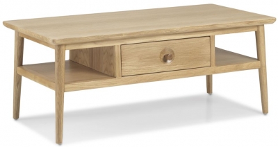 Product photograph of Skean Scandinavian Style Oak Coffee Table With 2 Drawer Storage from Choice Furniture Superstore