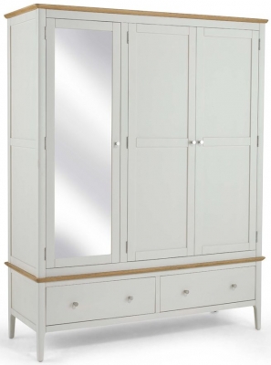Stanford Grey and Oak Combi Wardrobe, 3 Doors Mirror Front with 2 Bottom Storage Drawers