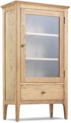 Wadsworth Waxed Oak Petite Glazed Bookcase with 1 Glass Door and 1 Drawer