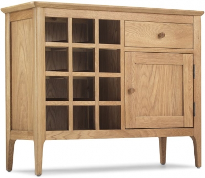 Wadsworth Waxed Oak Small Sideboard with Wine Rack, 90cm with 1 Door and 1 Drawer