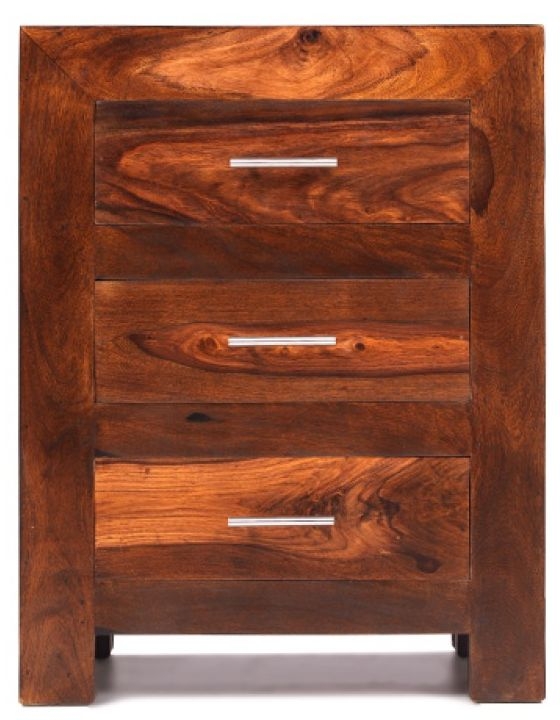Cube Sheesham 3 Drawer Bedside Cabinet
