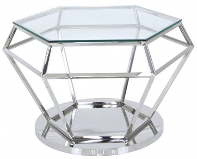 Product photograph of Value Hexagon Hexagon Glass And Chrome Coffee Table from Choice Furniture Superstore