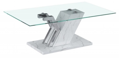 Product photograph of Lusso White Faux Marble And Glass Console Table from Choice Furniture Superstore