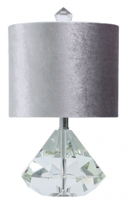 Value Crystal Diamond Table Lamp with Grey Velvet Shade