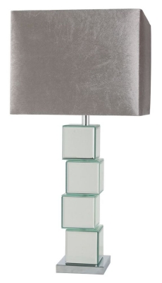Block Design Mirrored Table Lamp with Grey Shade