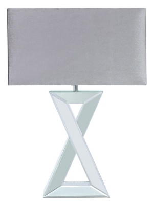 Product photograph of X Shape Mirrored Table Lamp With Grey Velvet Shade from Choice Furniture Superstore