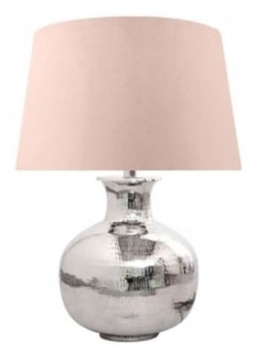 Nickel Plated 40cm Table Lamp with Pink Velvet Shade - Set of 2