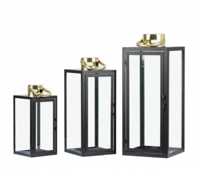 Black And Gold Set Of 3 Steel Lanterns