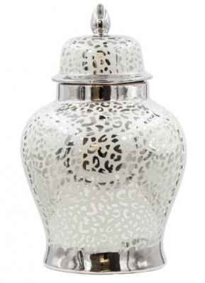 Product photograph of Grey And Silver Leopard Print Ginger Jar from Choice Furniture Superstore