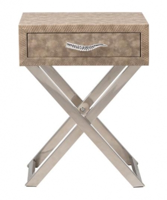 Product photograph of Taupe Faux Snake Leather 1 Drawer End Table from Choice Furniture Superstore