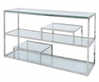 Product photograph of Harry Tier Glass And Chrome Console Table from Choice Furniture Superstore