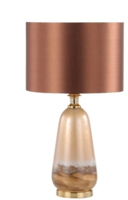 Image of Small Two Tone Brown Glass Table Lamp with Dark Brown Satin Shade