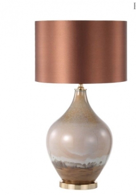 Image of Two Tone Brown Glass Table Lamp with Dark Brown Satin Shade