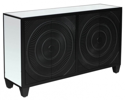 Product photograph of Cirque Black Mirrored 4 Door Sideboard from Choice Furniture Superstore