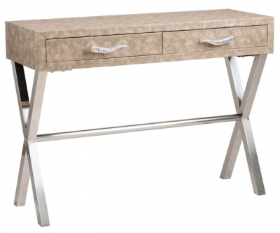 Image of Taupe Faux Snake Leather 2 Drawer Console Table