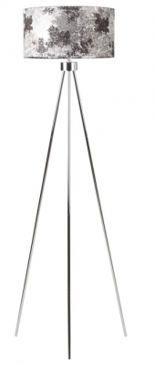 Product photograph of Chrome Tripod Floor Lamp Black And White Linen Shade from Choice Furniture Superstore