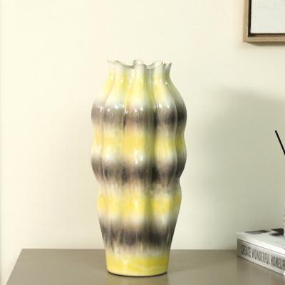 Beige and Grey Stripes Ceramic Large Vase