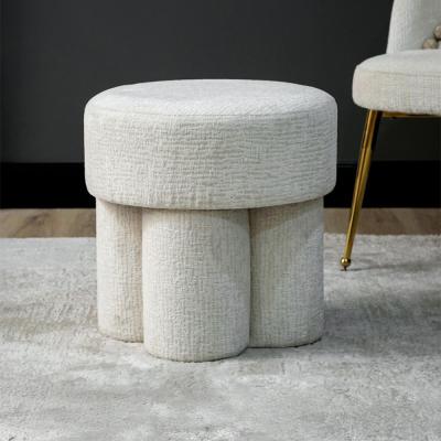 Footstool - Round - Ivory Chenille Fabric