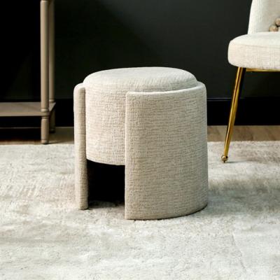 Footstool - Round - Taupe Chenille Fabric - Small