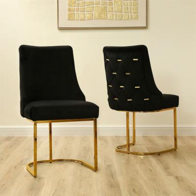 Casas Dining Chair - Set of 2 - Black Velvet Fabric - Gold Legs