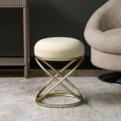 Rizzo Footstool - Round - Cream Velvet Fabric