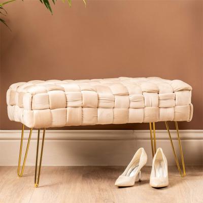 Hall Bench - Dark Cream Velvet Fabric and Gold Hairpin Legs
