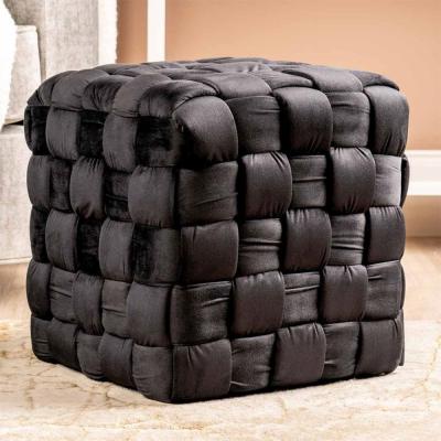 Ottoman Stool - Square - Plush Black Velvet Fabric
