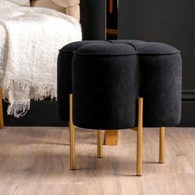 Clover Ottoman Footstool - Black Velvet Fabric