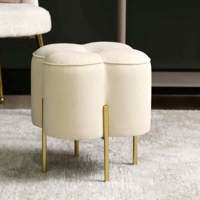 Clover Ottoman Footstool - Cream Velvet Fabric
