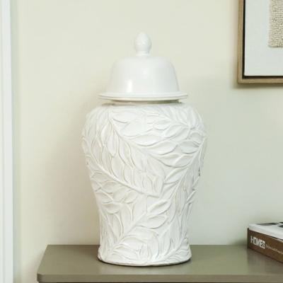 Ginger Jar - White Carved Ceramic