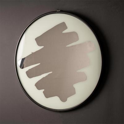Wall Mirror - Round - White and Black Metal - 70.5cm x 70.5cm