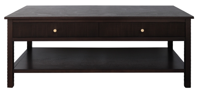 Lindon Walnut Brown 2 Drawer Coffee Table with Gold Handles