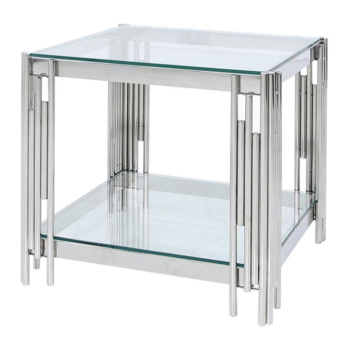 Cohen Steel Tubes and Clear Glass End Table