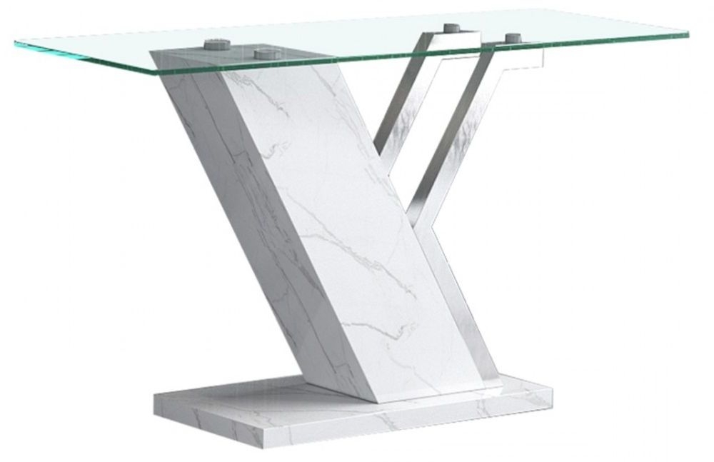 Lusso White Faux Marble and Glass Coffee Table
