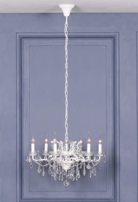 Product photograph of French Style White 6 Branch Shallow Cut Glass Chandelier from Choice Furniture Superstore