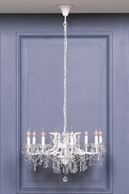 Product photograph of French Style White 8 Branch Shallow Cut Glass Chandelier from Choice Furniture Superstore