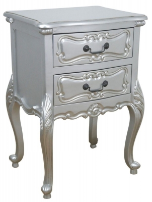 Product photograph of Horatio French Style Silver Carved Bedside Table from Choice Furniture Superstore