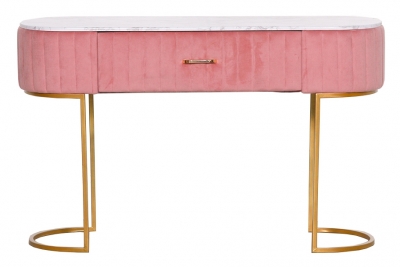 Product photograph of Pink Velvet Upholstered Pink And White Dressing Table With Marble Effect Top from Choice Furniture Superstore