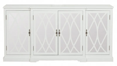 Product photograph of Jaconita White Mirrored Front 4 Door Extra Large Sideboard from Choice Furniture Superstore
