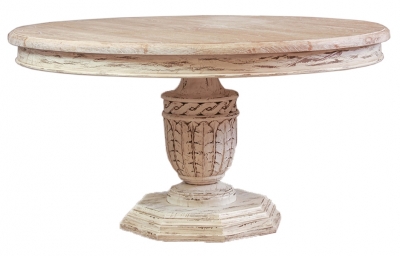 Product photograph of Distressed White Cedar 6 To 8 Seater Round Pedestal Dining Table - 145cm from Choice Furniture Superstore
