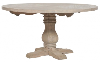 Rustic White Cedar 6 to 8 Seater Round Pedestal Dining Table - 151cm