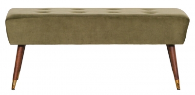 Product photograph of Olive Green Velvet Buttoned Ottoman Stool from Choice Furniture Superstore